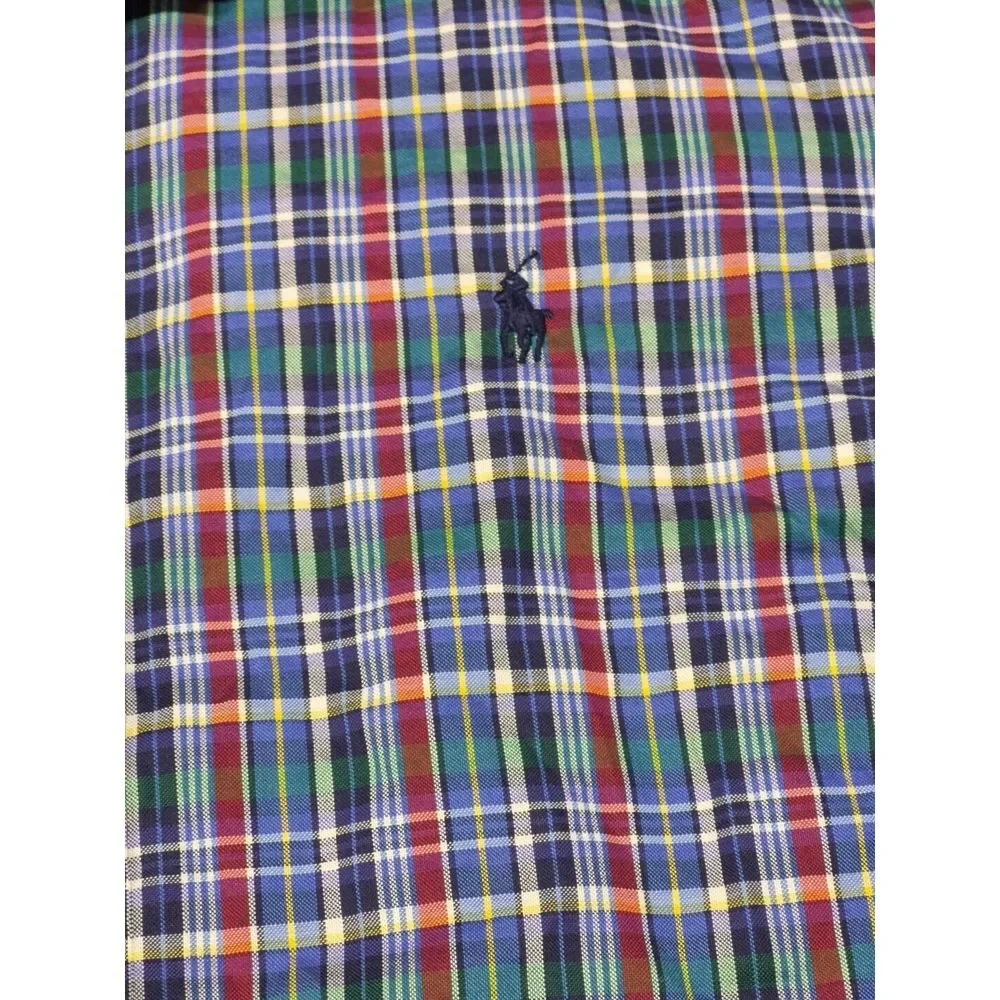 Ralph Lauren Shirt Men's Medium Blue Multi Plaid Long Sleeve‎ Cotton Button Down